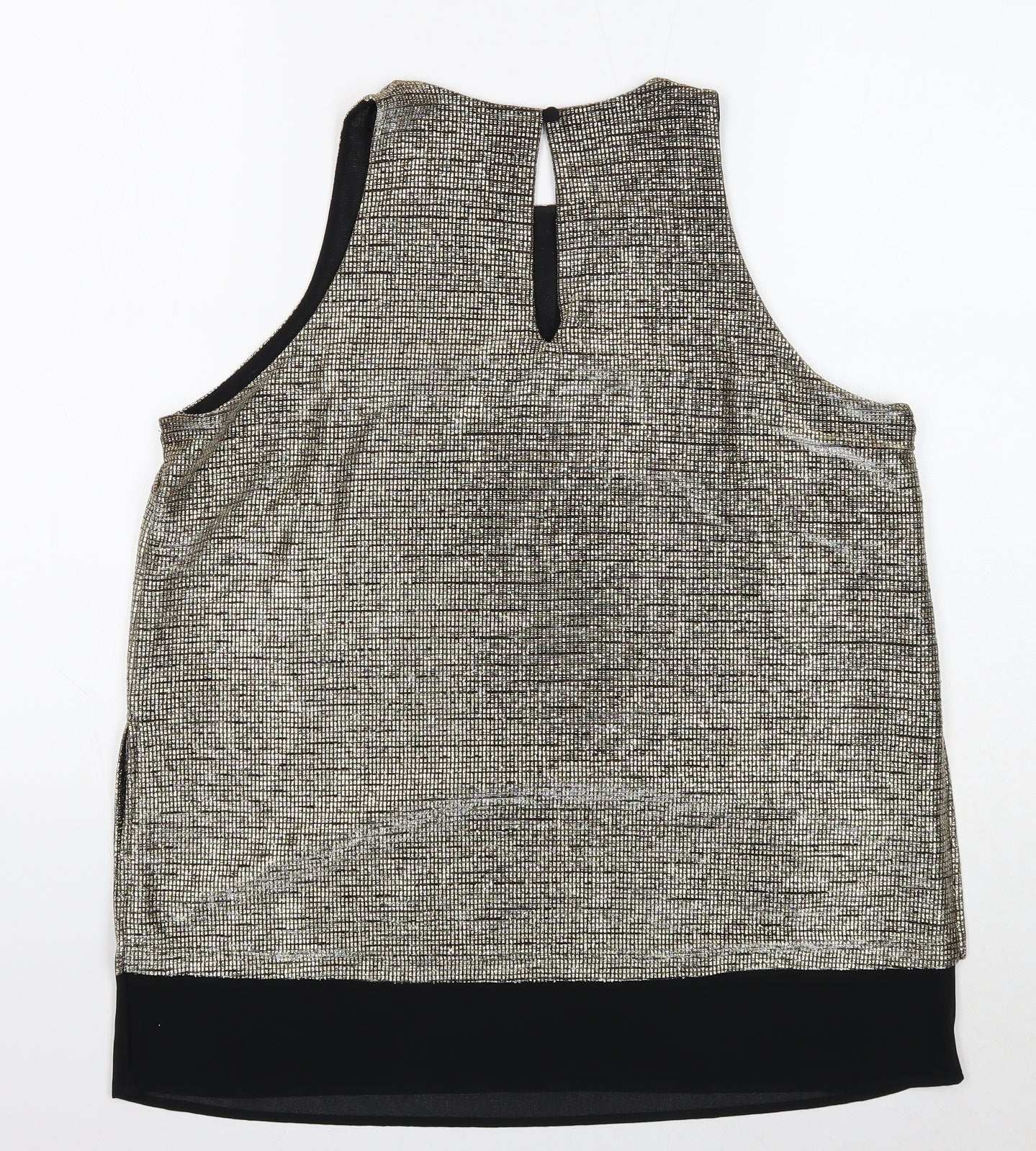 NEXT Womens Gold Geometric Polyester Basic Tank Size 14 Round Neck