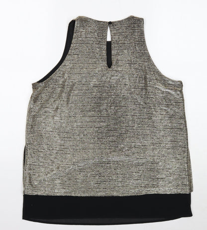 Next Womens Gold Geometric Polyester Basic Tank Size 14 Round Neck