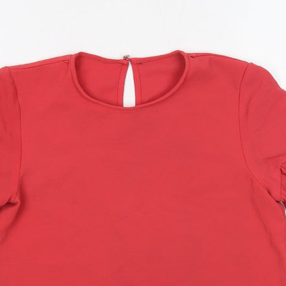 George Girls Red Polyester Basic Blouse Size 10-11 Years Round Neck Button