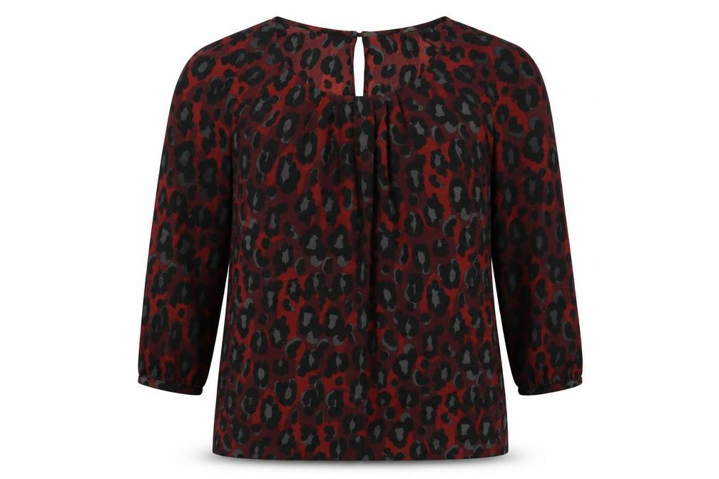 Gharani Strok Womens Red Animal Print Polyester Basic Blouse Size S Round Neck - Leopard Print