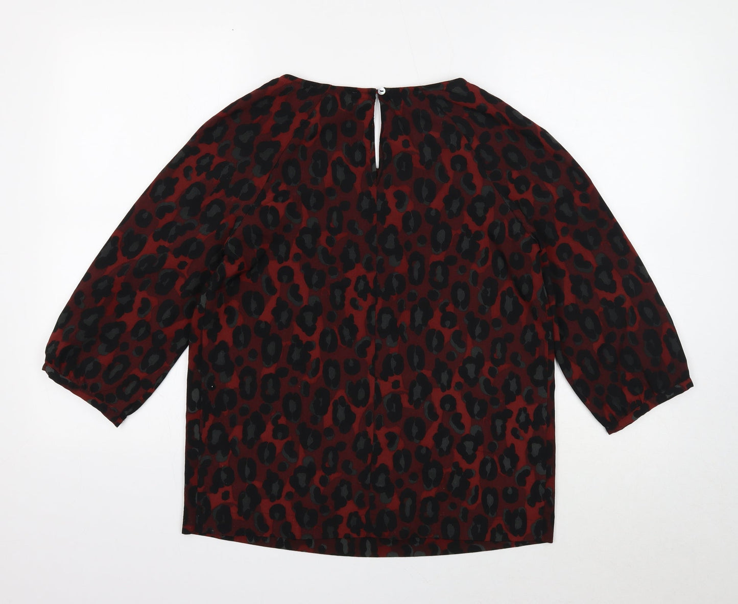 Gharani Strok Womens Red Animal Print Polyester Basic Blouse Size S Round Neck - Leopard Print