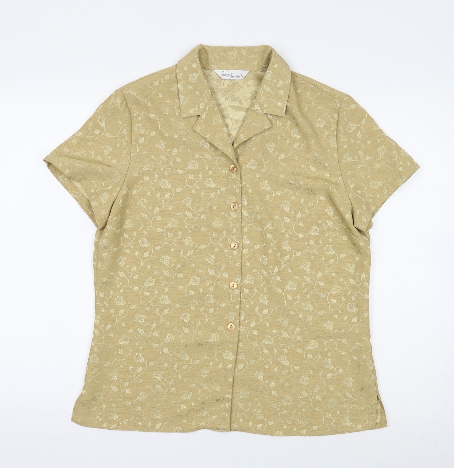 Design Essentials Womens Gold Floral Polyester Basic Button-Up Size 12 Collared