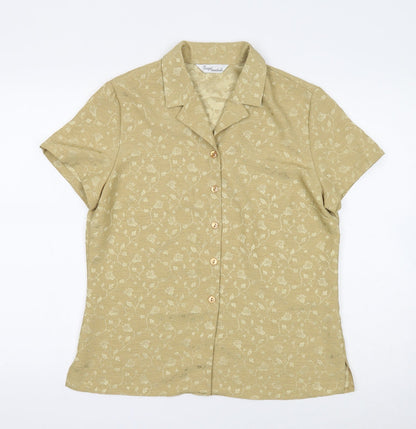 Design Essentials Womens Gold Floral Polyester Basic Button-Up Size 12 Collared