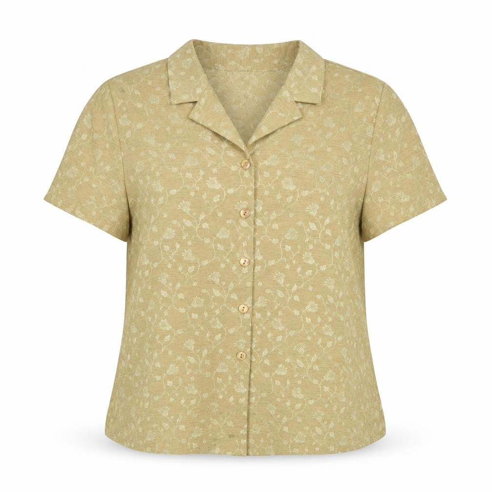 Design Essentials Womens Gold Floral Polyester Basic Button-Up Size 12 Collared