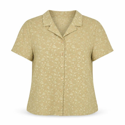 Design Essentials Womens Gold Floral Polyester Basic Button-Up Size 12 Collared