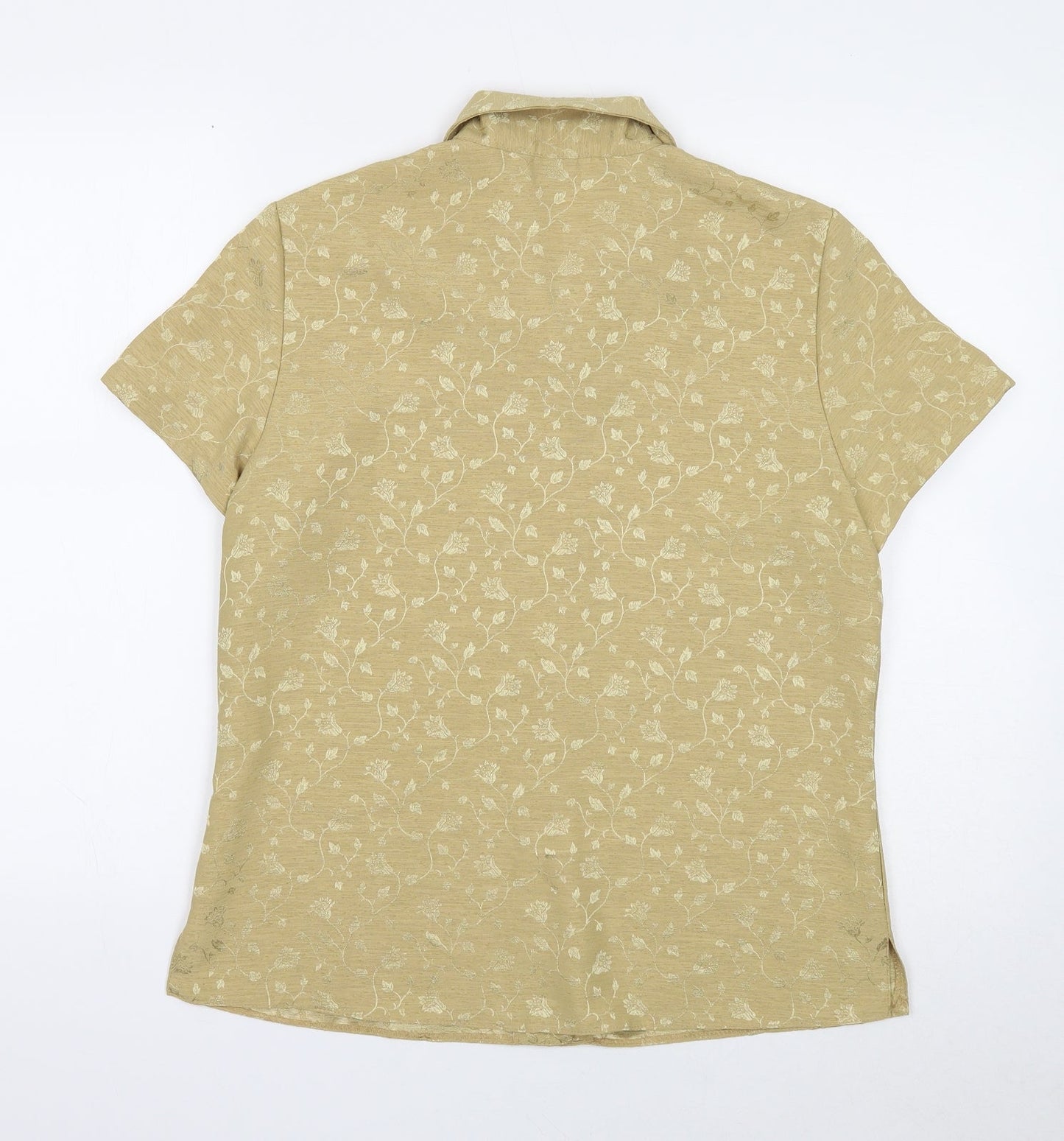 Design Essentials Womens Gold Floral Polyester Basic Button-Up Size 12 Collared