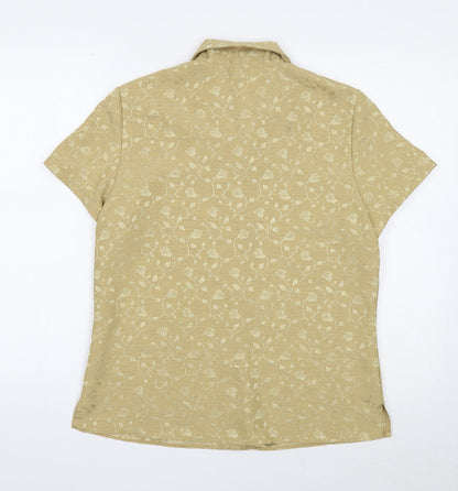 Design Essentials Womens Gold Floral Polyester Basic Button-Up Size 12 Collared