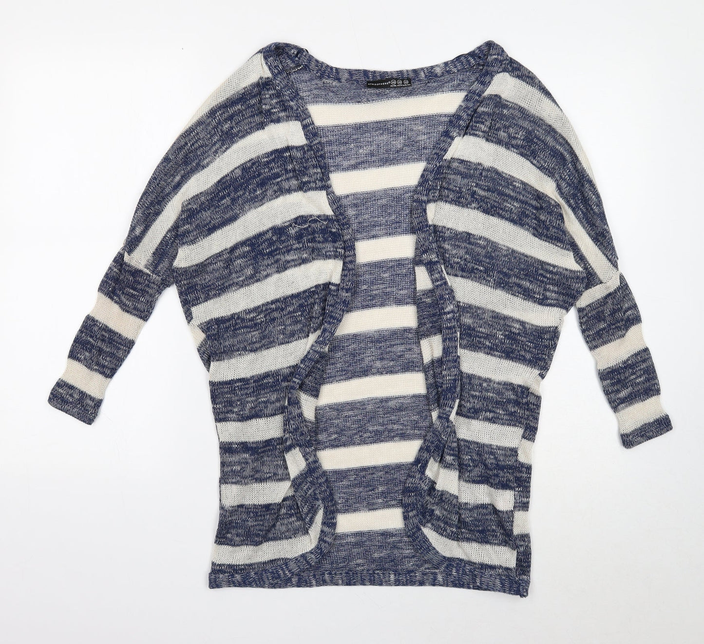 Atmosphere Womens Blue V-Neck Striped Polyester Cardigan Jumper Size XS