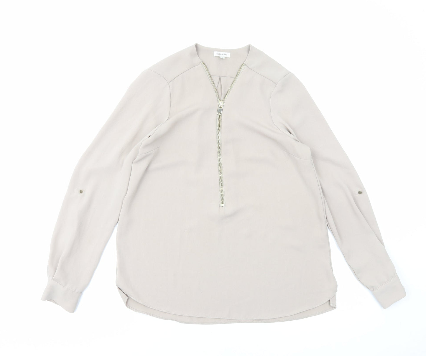 River Island Womens Brown Polyester Basic Blouse Size 8 V-Neck