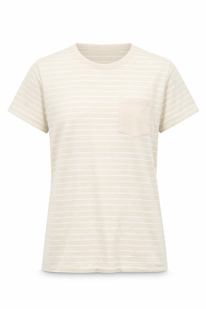 Pep&Co Womens Beige Striped Cotton Basic T-Shirt Size XS Round Neck