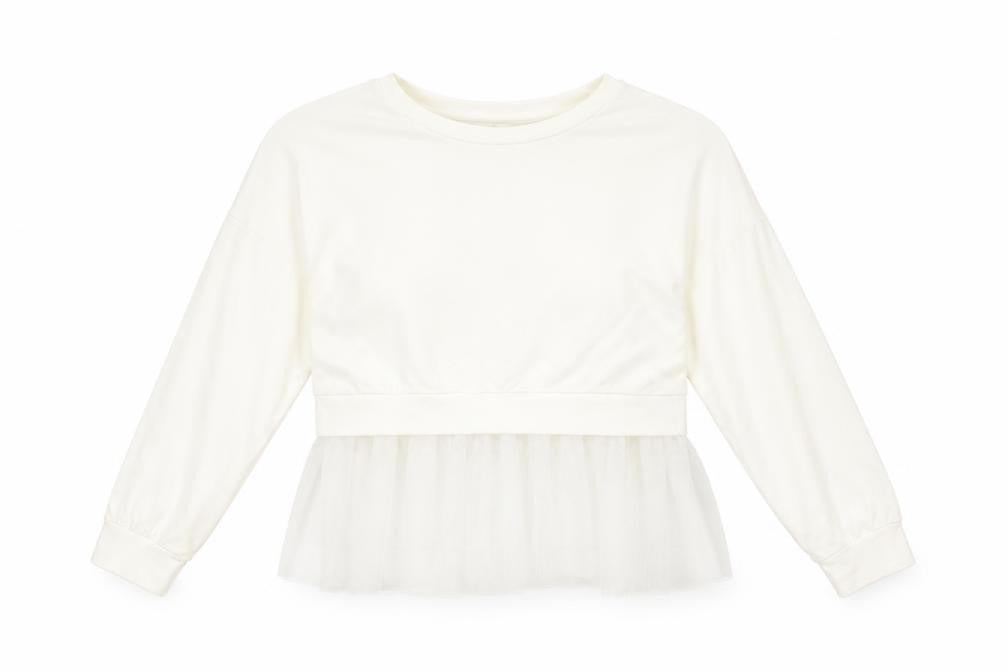 Preworn Womens White Polyester Pullover Sweatshirt Size M Pullover - Tulle Hem