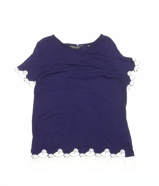 Dorothy Perkins Womens Blue Viscose Basic T-Shirt Size 12 Boat Neck - Crochet Trim