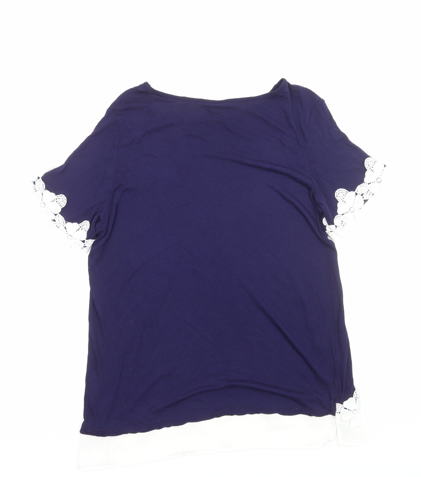 Dorothy Perkins Womens Blue Viscose Basic T-Shirt Size 12 Boat Neck - Crochet Trim