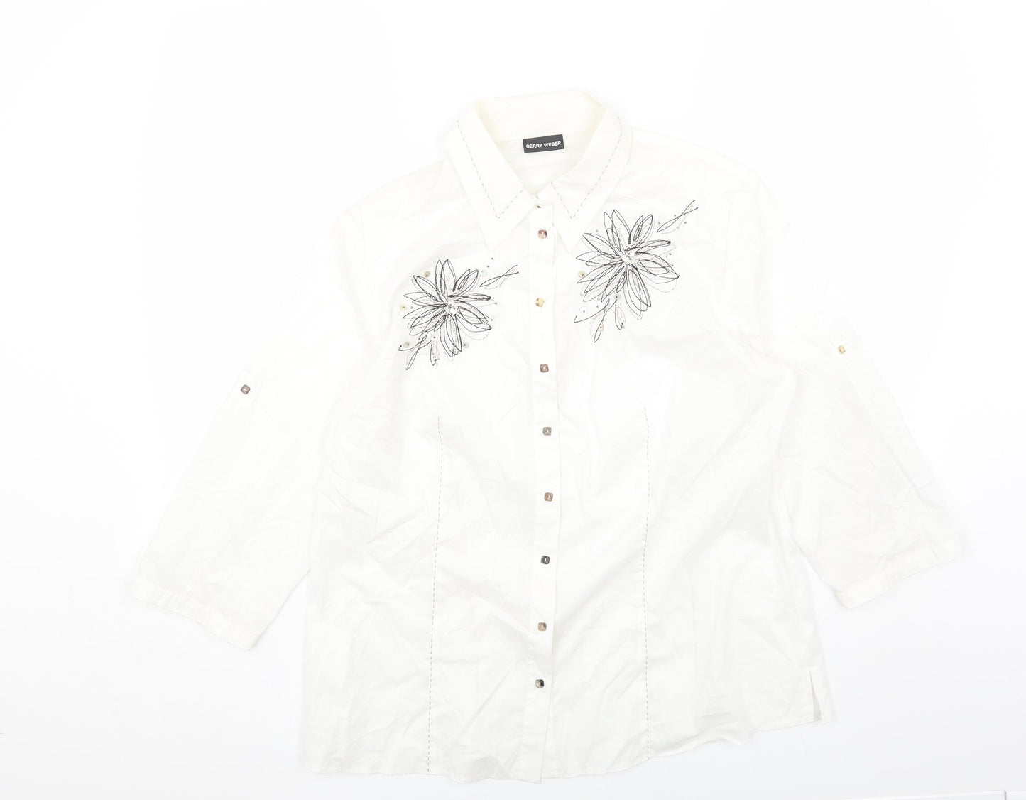 Gerry Weber Womens White Cotton Basic Button-Up Size 18 Collared