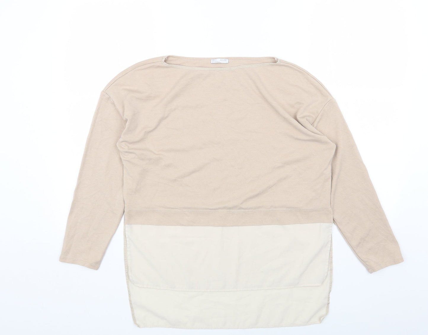 Zara Womens Beige Cotton Basic Blouse Size S Boat Neck