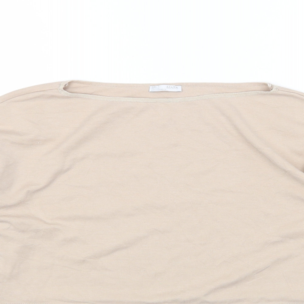 Zara Womens Beige Cotton Basic Blouse Size S Boat Neck