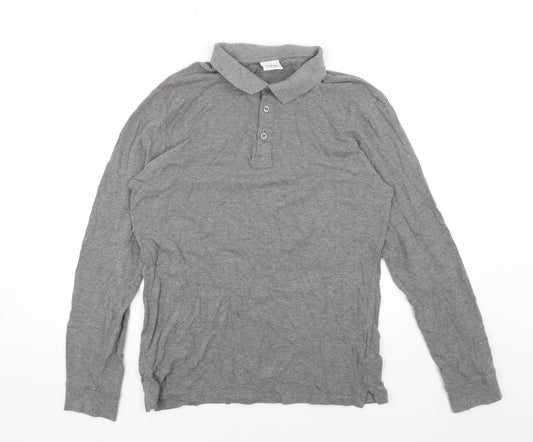 Zara Womens Grey Cotton Basic Polo Size L V-Neck