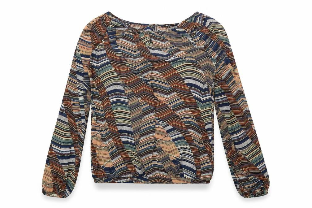 Warehouse Womens Brown Geometric Polyester Basic Blouse Size 8 Boat Neck