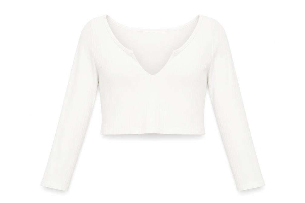 PRETTYLITTLETHING Womens White Polyester Cropped Blouse Size 8 V-Neck - Ribbed