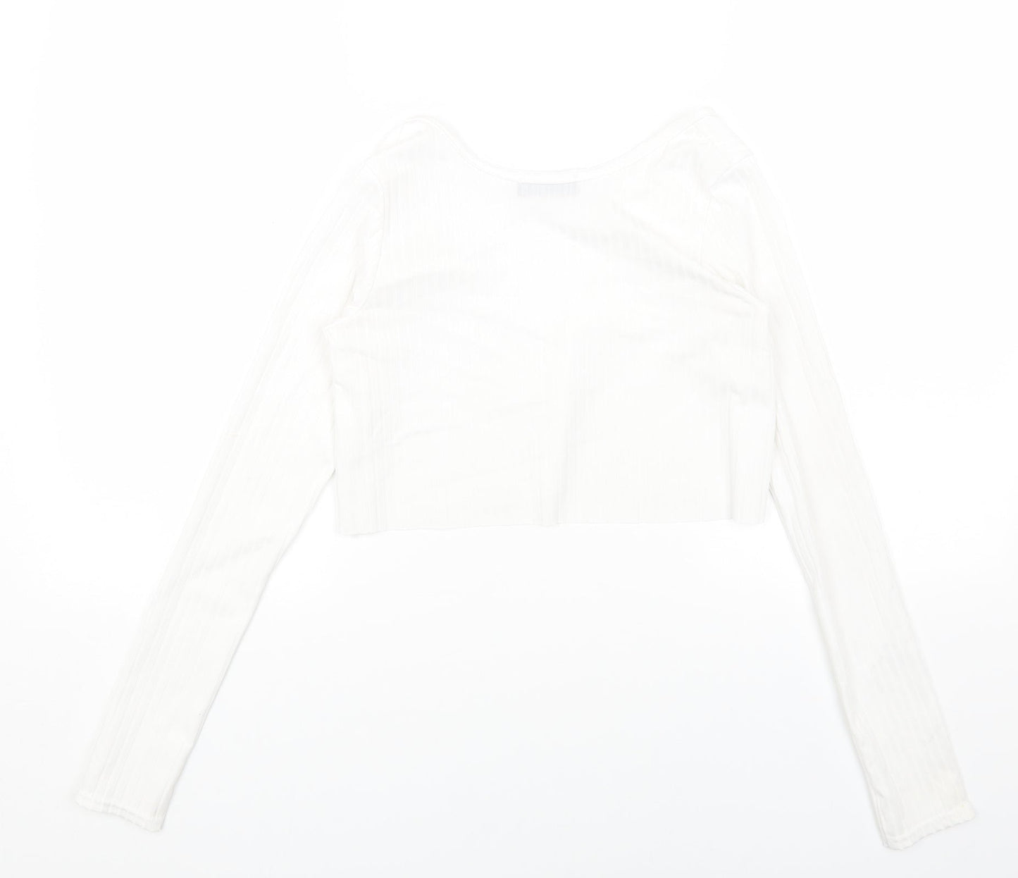 PRETTYLITTLETHING Womens White Polyester Cropped Blouse Size 8 V-Neck - Ribbed