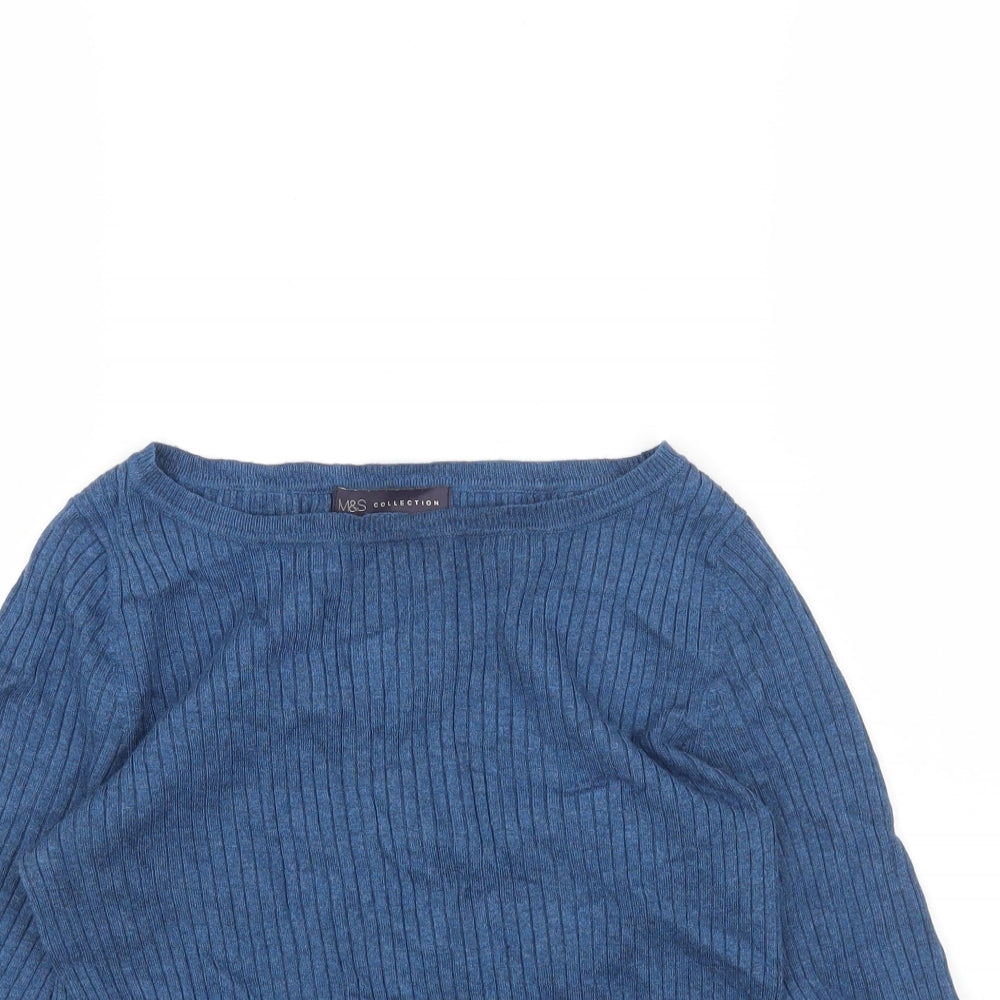 Marks and Spencer Womens Blue Round Neck Viscose Pullover Jumper Size 14