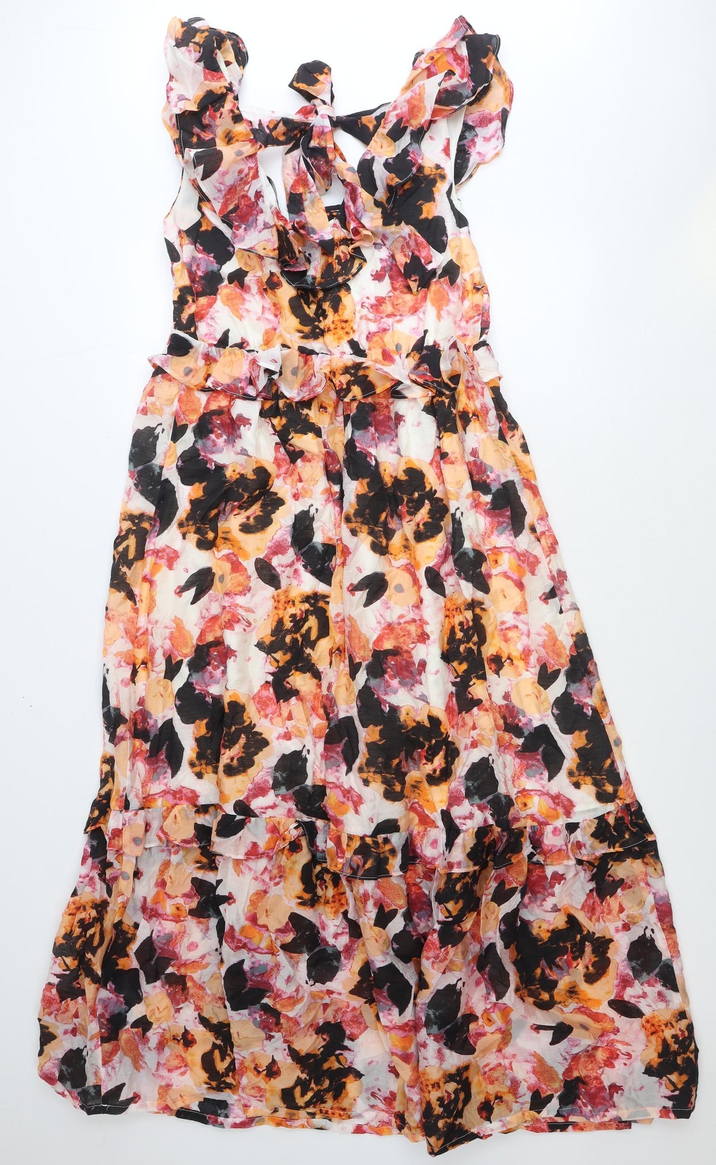Marks and Spencer Womens Multicoloured Floral Lyocell Fit & Flare Size 10 V-Neck Tie