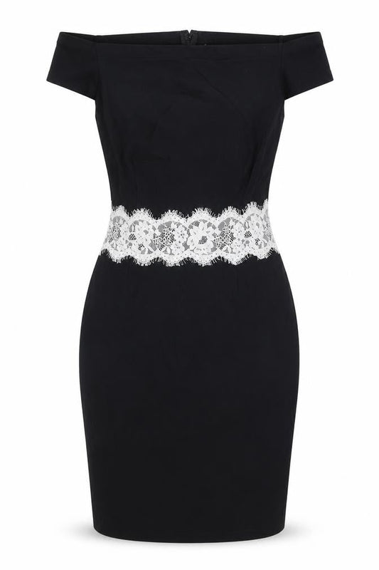 Paper Dolls Womens Black Viscose Pencil Dress Size 10 Off the Shoulder Zip - Lace Detail