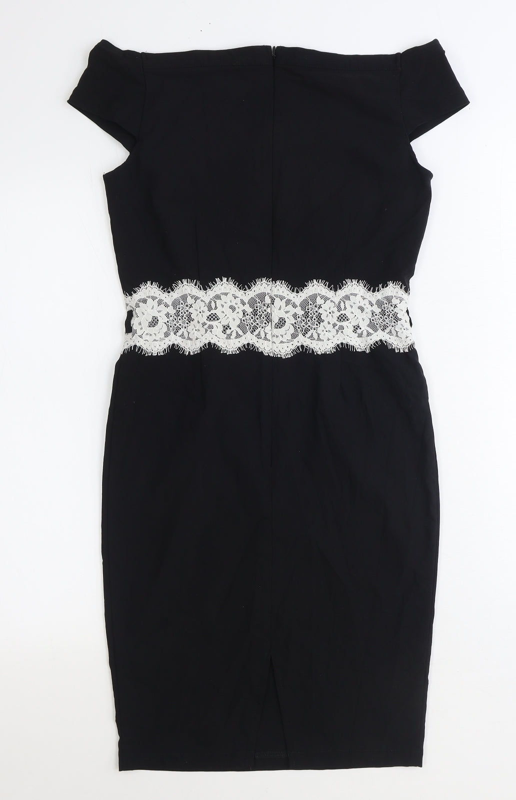 Paper Dolls Womens Black Viscose Pencil Dress Size 10 Off the Shoulder Zip - Lace Detail