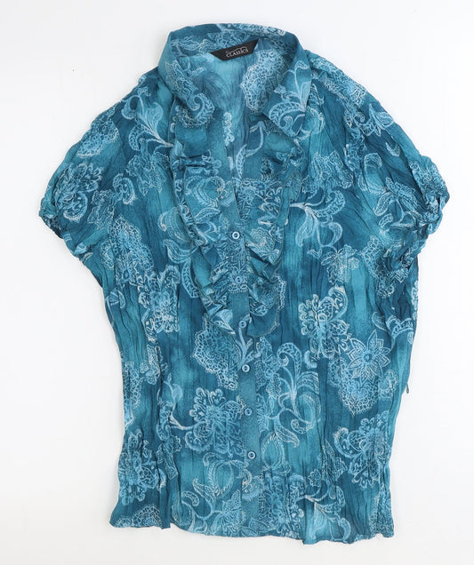 BHS Womens Blue Floral Polyester Basic Button-Up Size 18 Collared