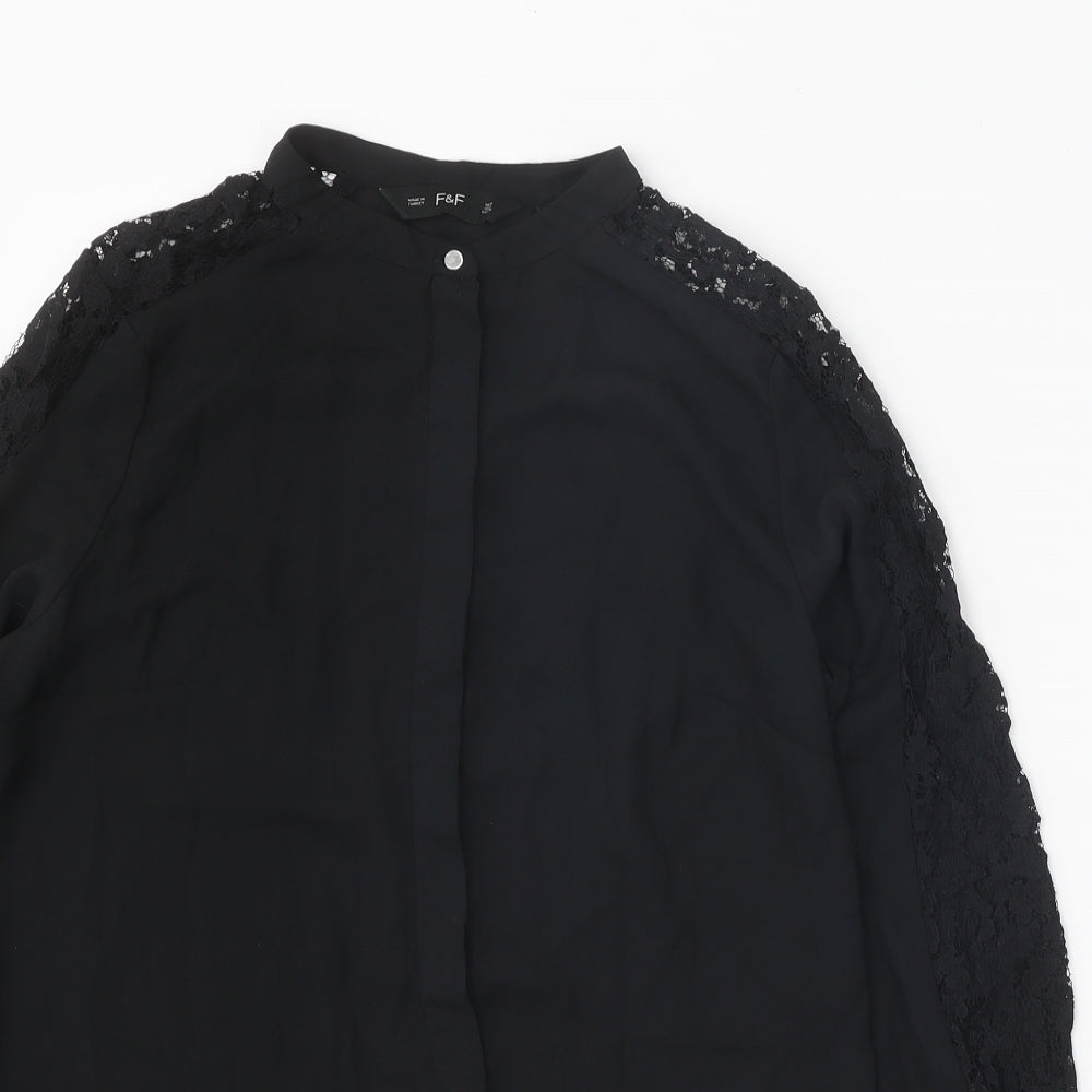 F&F Womens Black Polyester Basic Button-Up Size 8 V-Neck