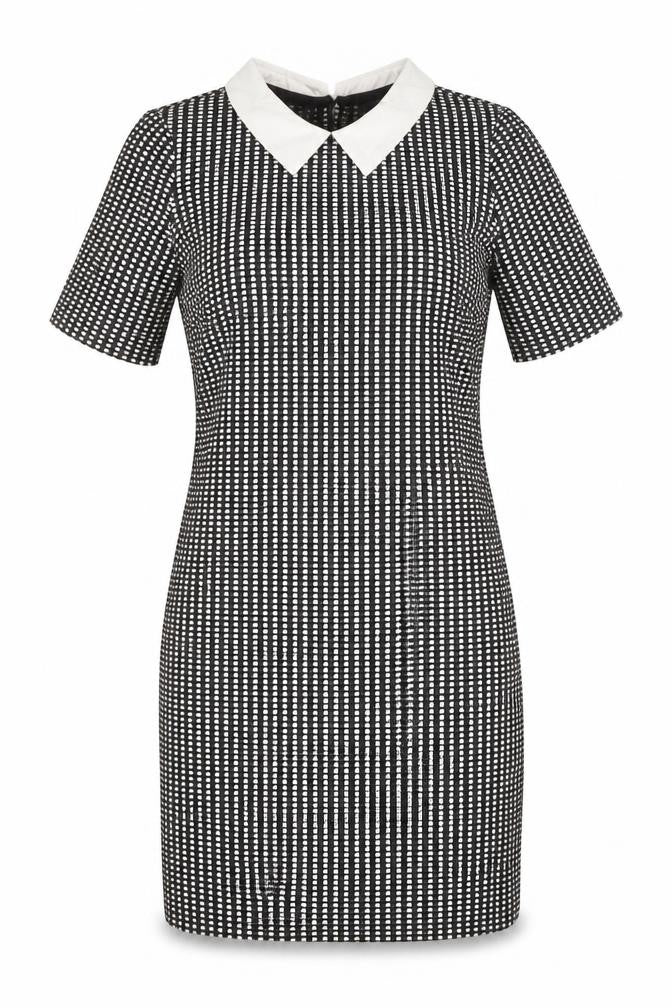 Papaya Womens Black Geometric Polyester Sheath Size 8 Collared Button