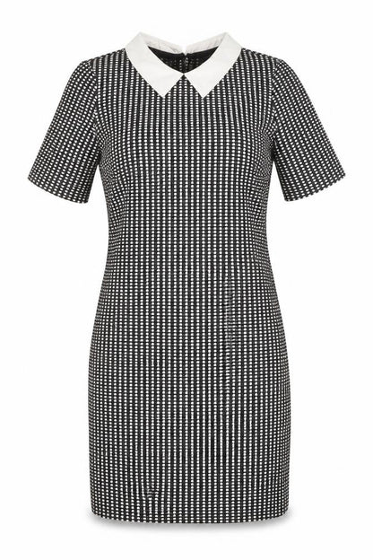 Papaya Womens Black Geometric Polyester Sheath Size 8 Collared Button