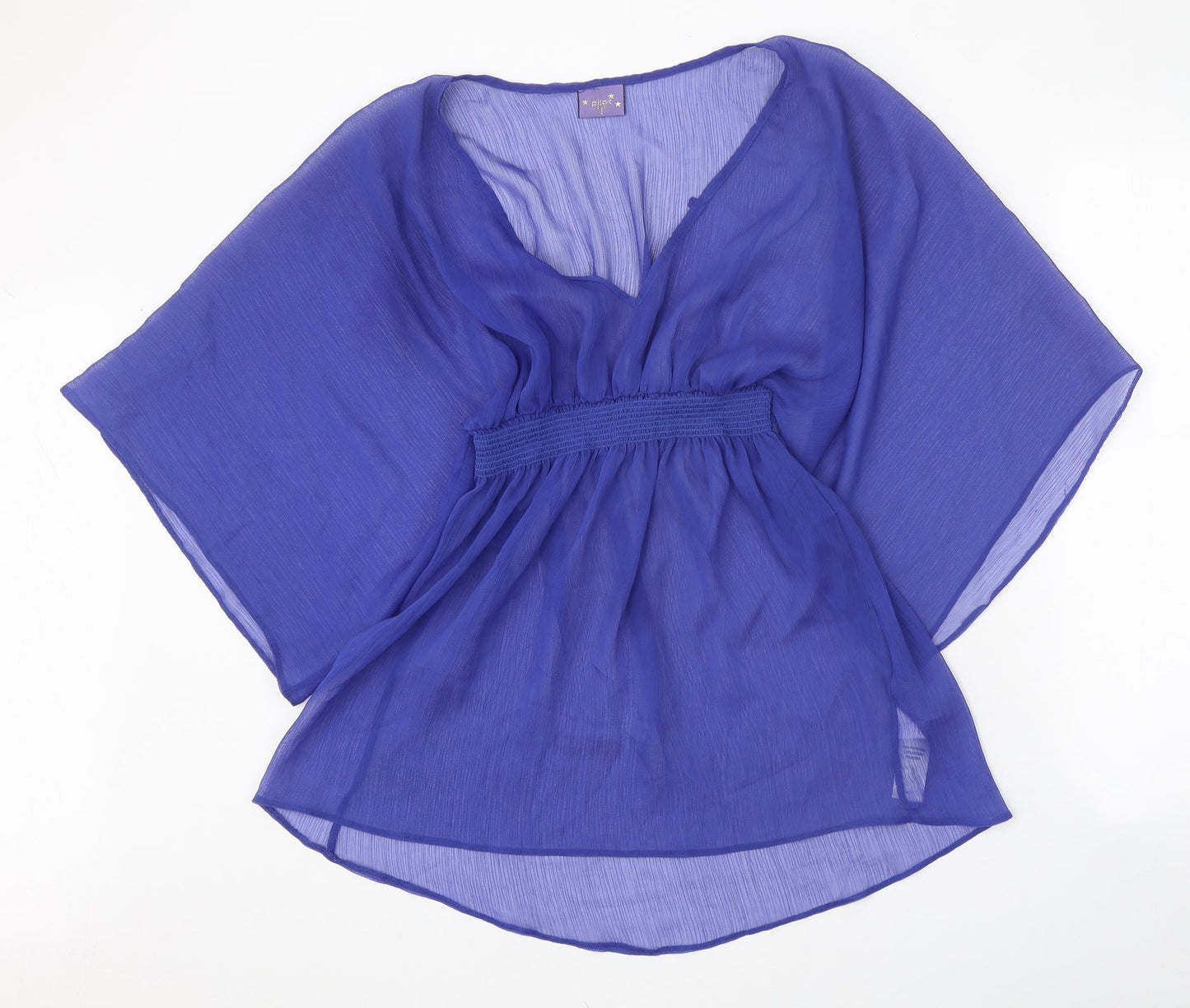 Pilot Womens Blue Polyester Basic Blouse Size 8 V-Neck
