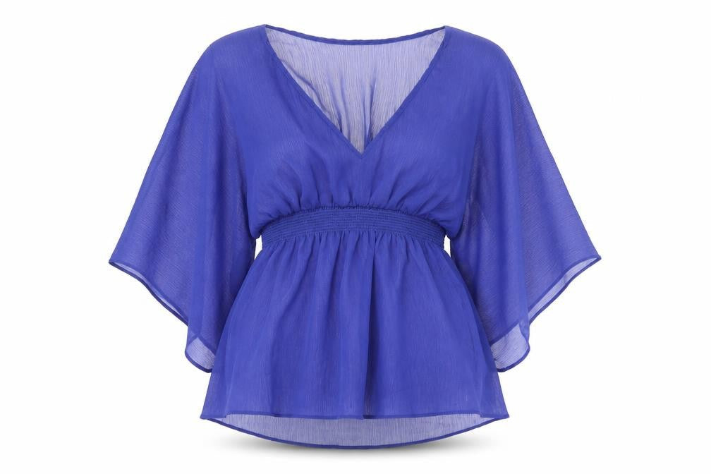 Pilot Womens Blue Polyester Basic Blouse Size 8 V-Neck