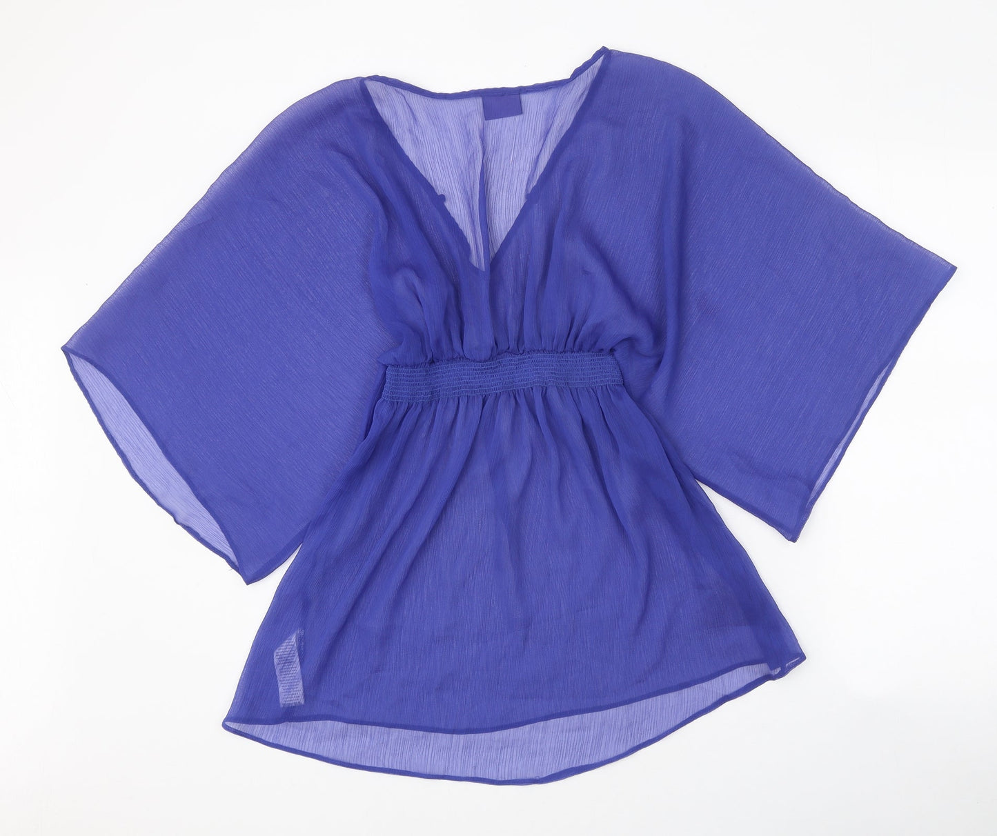 Pilot Womens Blue Polyester Basic Blouse Size 8 V-Neck