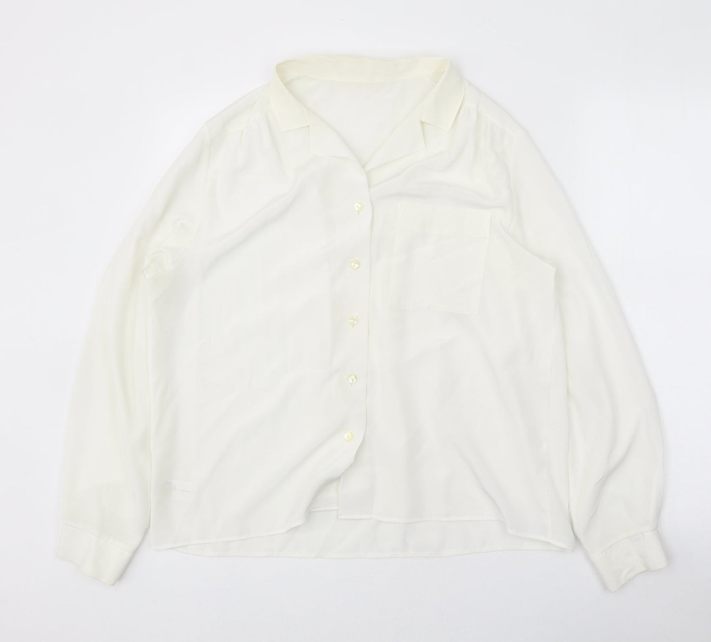 Preworn Womens White Polyester Basic Button-Up Size 14 V-Neck
