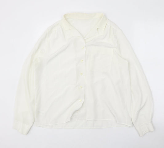 Preworn Womens White Polyester Basic Button-Up Size 14 V-Neck