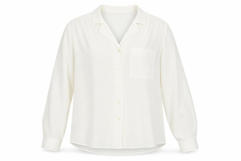 Preworn Womens White Polyester Basic Button-Up Size 14 V-Neck