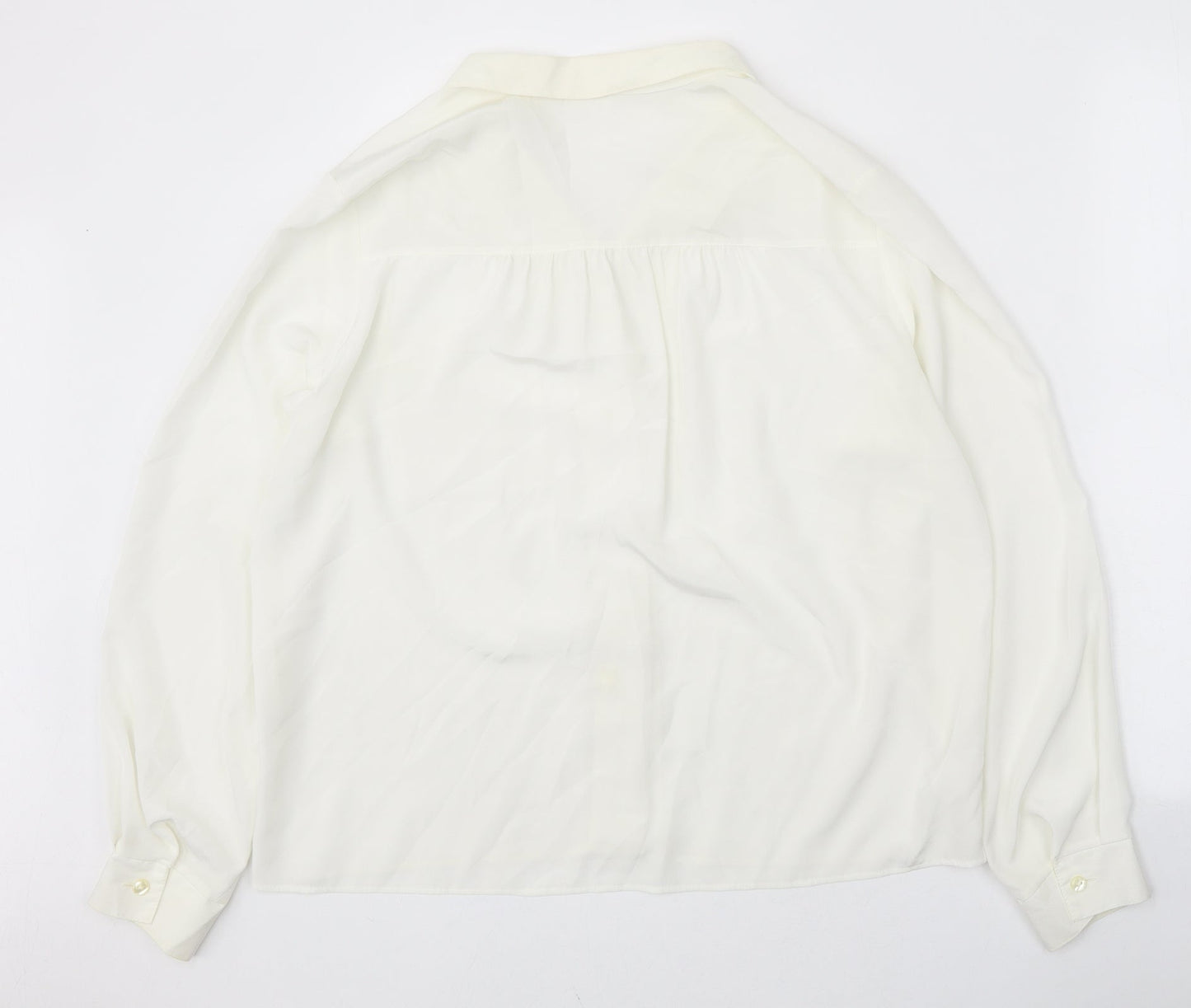 Preworn Womens White Polyester Basic Button-Up Size 14 V-Neck