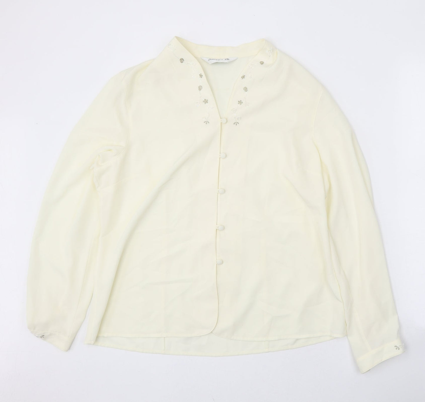 Jumper Womens Yellow Polyester Basic Button-Up Size L V-Neck