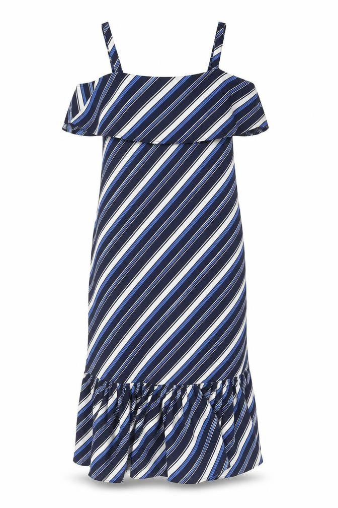 Marks & Spencer Womens Blue Striped Polyester Mermaid Size 12 Off the Shoulder Zip