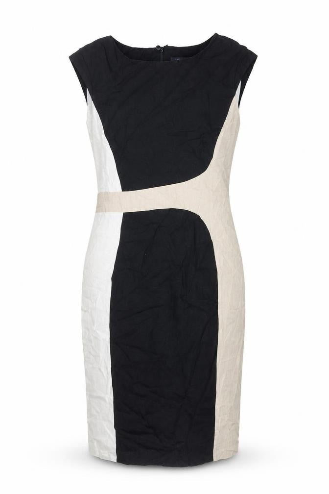 Marks & Spencer Womens Multicoloured Colourblock Linen Pencil Dress Size 12 Boat Neck Zip