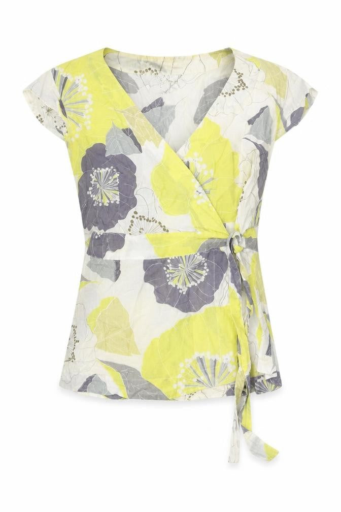 Great Plains Womens Yellow Geometric 100% Cotton Basic Blouse Size S V-Neck