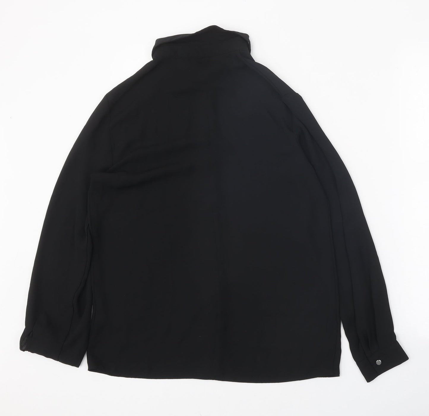 TU Womens Black Polyester Basic Button-Up Size 8 V-Neck