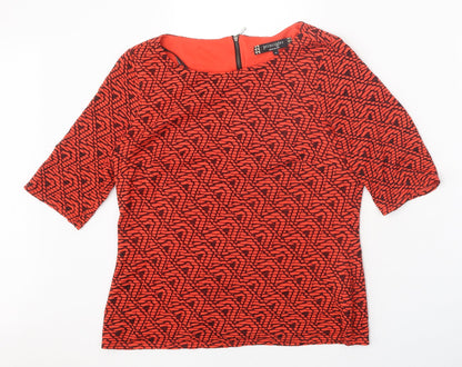 Principles Womens Red Geometric Viscose Basic T-Shirt Size 12 Round Neck