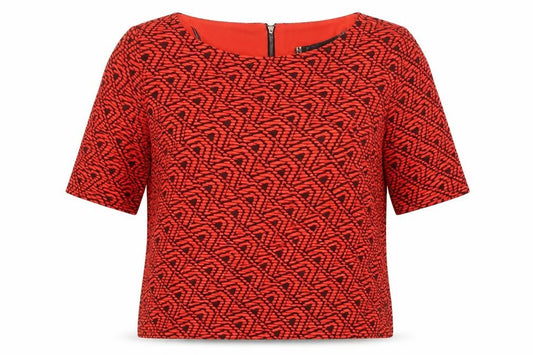 Principles Womens Red Geometric Viscose Basic T-Shirt Size 12 Round Neck