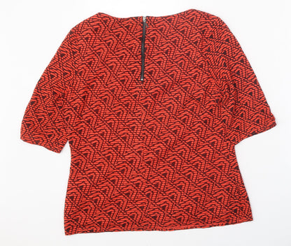 Principles Womens Red Geometric Viscose Basic T-Shirt Size 12 Round Neck