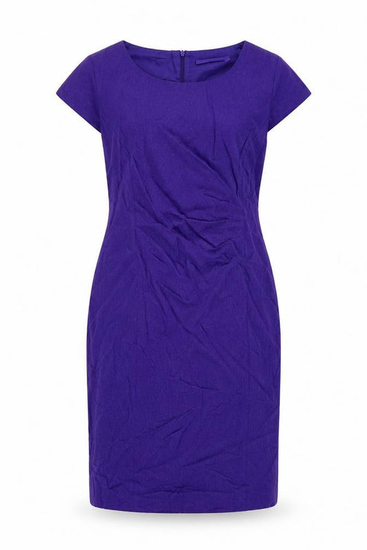 Autonomy Womens Purple Linen Pencil Dress Size 12 Boat Neck Zip