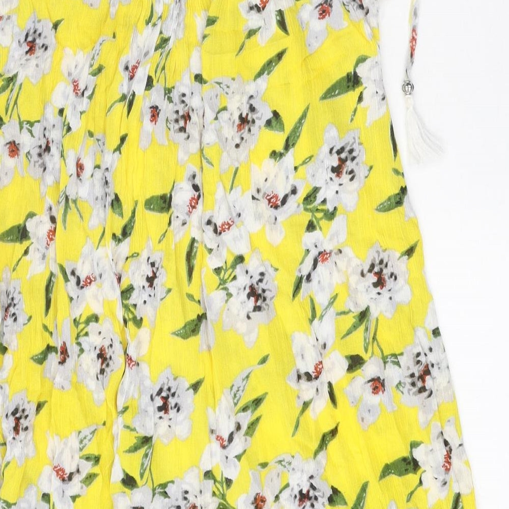 Spiaggia Dolce Womens Yellow Floral Rayon Mini Size S Scoop Neck Pullover