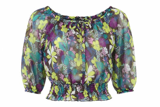 Zuppe Womens Multicoloured Geometric Polyester Basic Blouse Size 8 Off the Shoulder